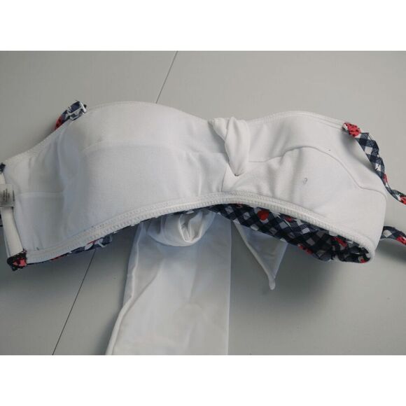 Unique Vintage Navy Gingham Ladybug Bikini Top L Swim Retro Pin-Up L - Picture 8 of 8